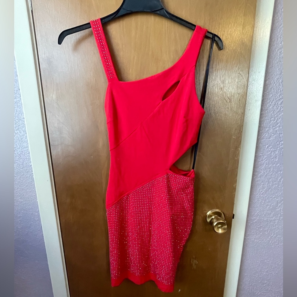 Bebe red mini cut out dress, size xs